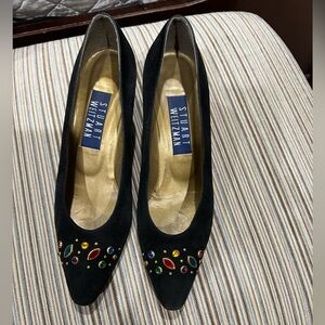 Stuart Weitzman Black Heels with Colorful Jewel Embellishments